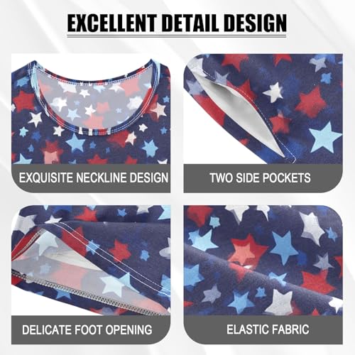 Red Blue Star Pattern Summer Cute Pajama Sets, Short Sets for Daily Wears and Sleep Wears4