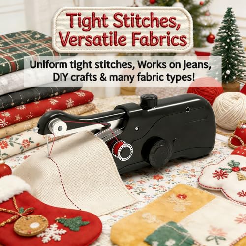 Image of Portable Mini Sewing Machine for Beginners,Hand Held Sewing Machine,Electronic Small Sewing Machine for Quick Stitching with Sewing Kit and Storage Case.(Black)
