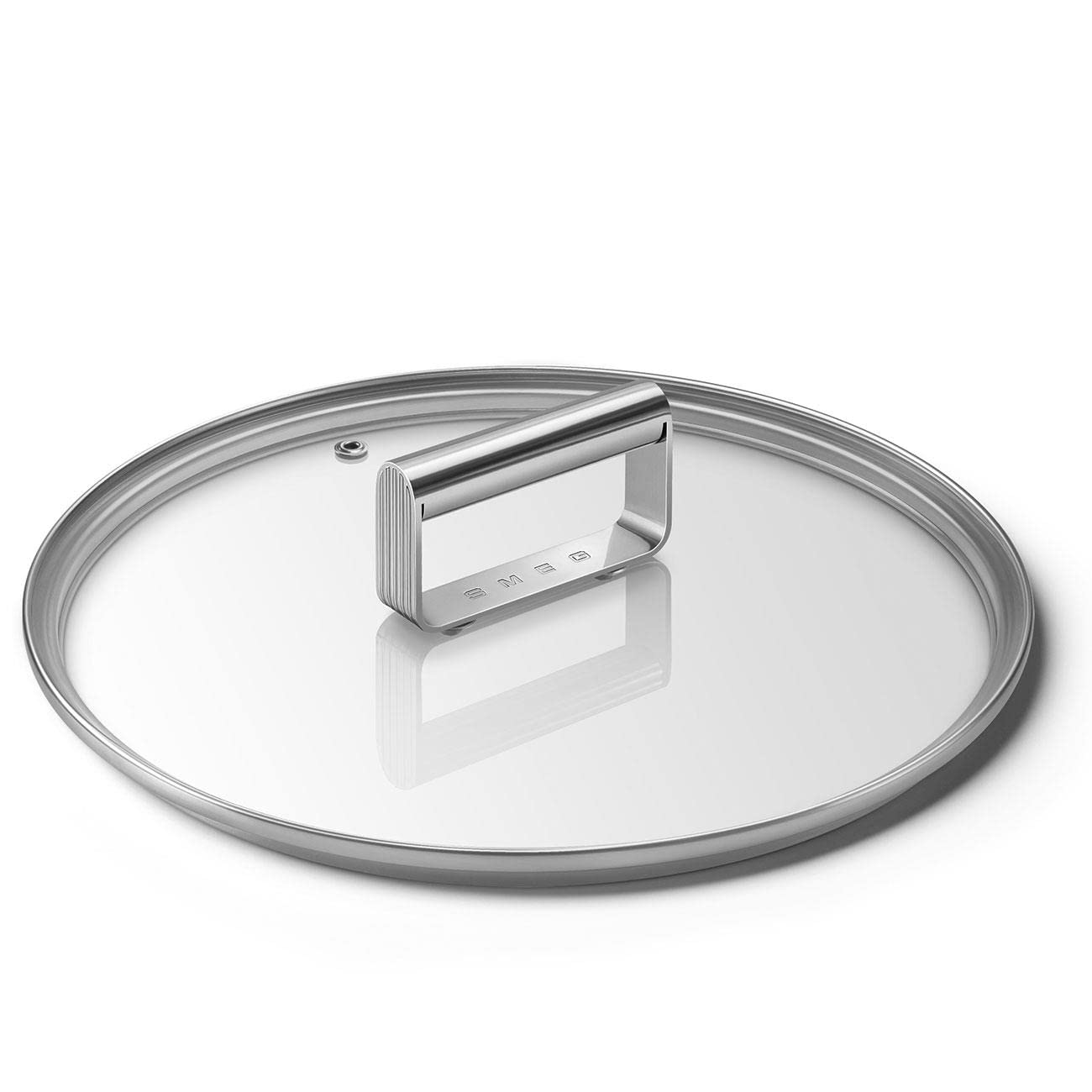 Smeg, Coperchio Piatto CKFL2401 in Vetro Temperato, Diametro 24 cm, Manico in Acciaio Inossidabile, Sfiato Vapore, Compatibile con Prodotti Cookware, 25,5x25,5x5,7 cm