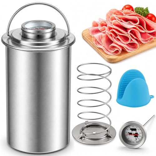 2026 Deli Meat Press Food Grade 304 Stainless Steel Large Capacity Ham Maker with Big Thermometer Silicone Mitt for Homemade Luncheon Meat Poultry Patty Pet Food Fitness Meal Prep