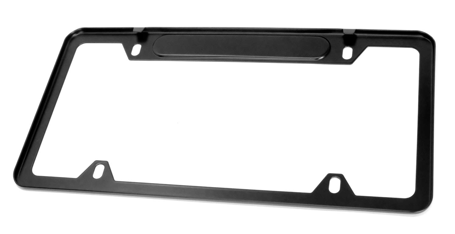 Black Stainless Steel License Plate Frame (Black Flag with Thin Blue Line)