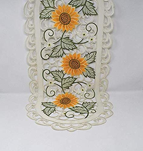 SAINTY H8710/E-(12x65) Sunflower Table Runner, 12" x 65", Cream