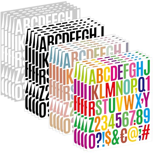 1000 Pcs Letter Stickers 20 Sheets Alphabet Stickers 2 Inch Large Vinyl Waterproof Self Adhesive Sticker Number Letters for Mailbox Water Bottles Scrapbooking Sign DIY Crafts Decor (Multicolor)