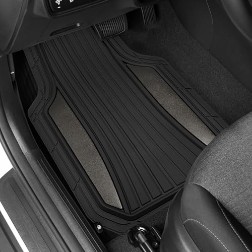 Image of Motor Trend ChromeTech Car Floor Mats Full Set - Durable Rubber Floor Mats for Cars with Two Tone Accent, All Weather Interior Protection for Front and Rear with Non-Slip Backing, Gunmetal Chrome