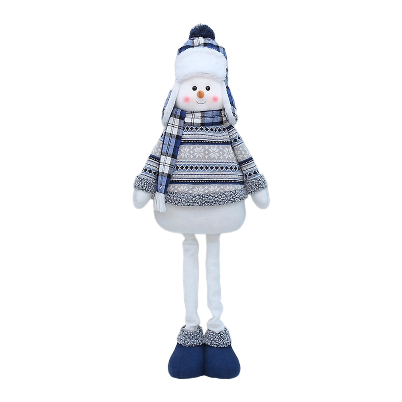 YWLUUOO Christmas Snowman Decoration Wearing Warm Hat & Scarf Plush Fabric Telescopic Snowman Standing Figure Doll Stretchable Decoration