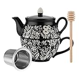 Taimei Teatime Ceramic Tea for One Set, 15 OZ Teapot with Infuser and Cup Set for One, Black Tea Set...