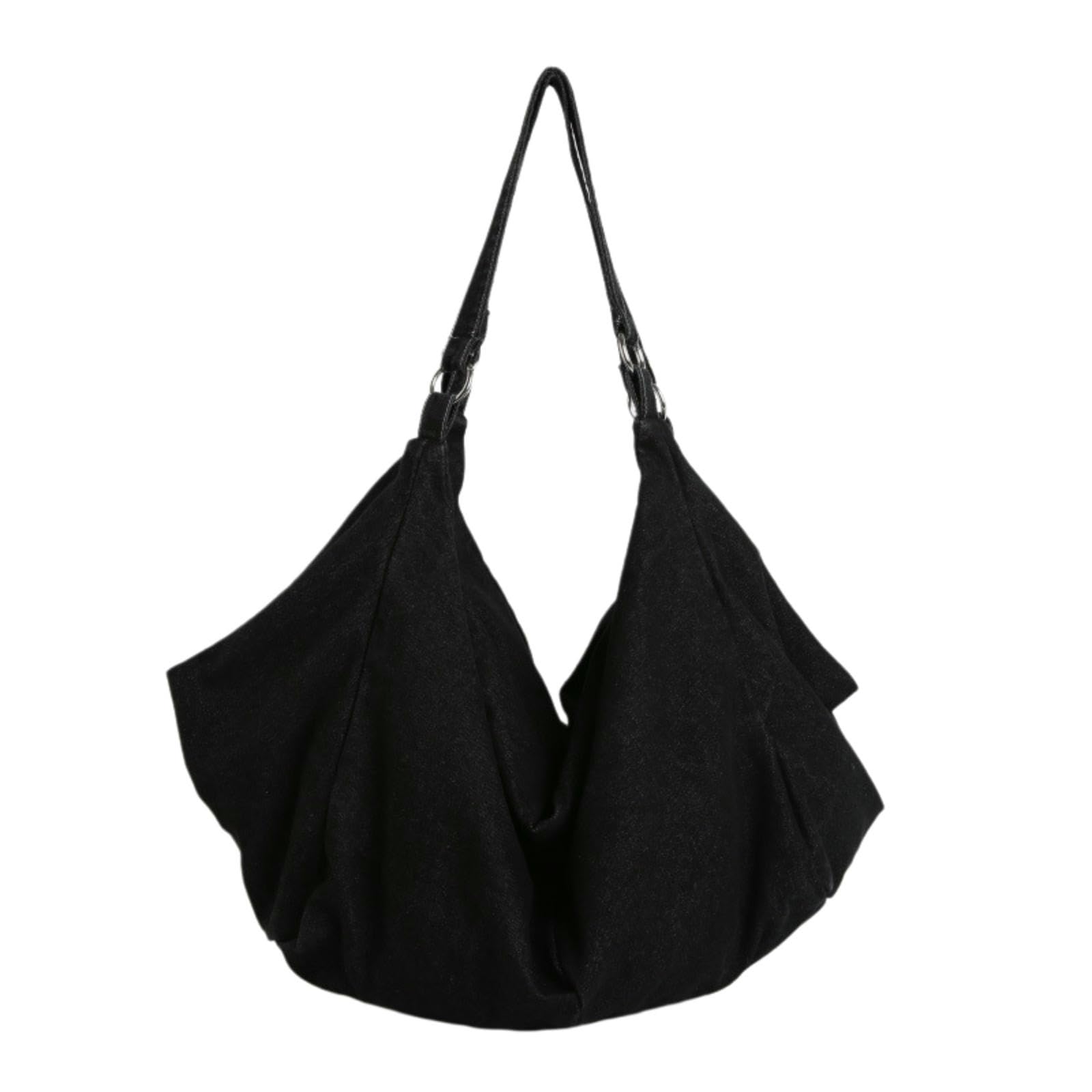 Borsa Donna in Denim per Ravioli retrò Moda Semplice Casual Pieghettata Studenti-Nero