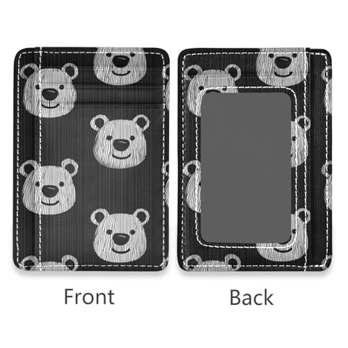 Cartoon Black White Bear Cute leather card wallets for women slim With Cash Slot RFID Blocking card holders for men&women2
