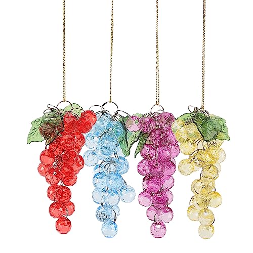 Glass Grapes Acrylic Grape Cluster Decoration 4pcs Artificial Faux Grapes Fake Grape Bundles Decorative Crystal Fruit Beads Ornament for Christmas Tree Fireplace Kitchen