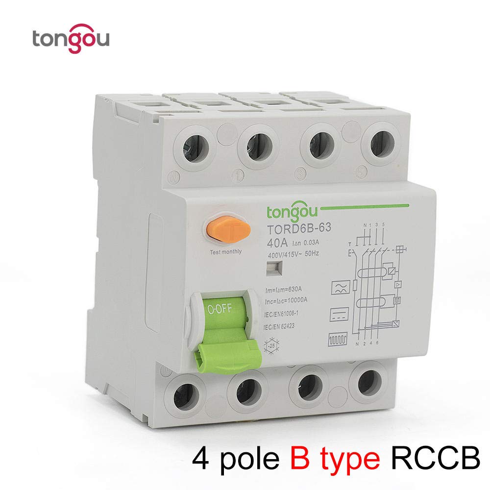 2P 4P 63 Amp Type B 10KA RCCB RCD 230V 400V 30mA Residual Current Circuit Breaker TORD6B-63-2_Pole_100mA_25A