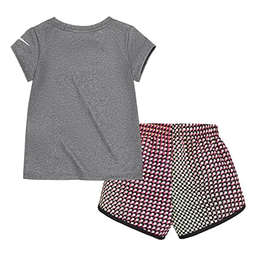 Image of Nike Little Girls' Dri-FIT Pixel T-Shirt and Shorts 2 Piece Set (Black(26H451-023) /Pink, 24 Months)