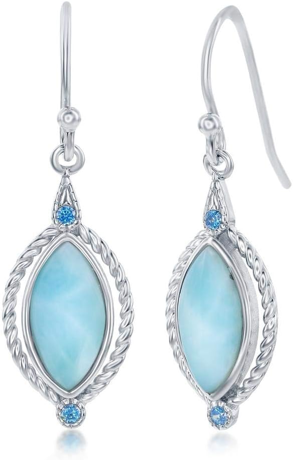Sterling Silver Larimar Dangle Earrings - Unique Natural Larimar Jewelry for Women - Earrings for Women - Beautiful Blue Natural Larimar Stones – Unique Hypoallergenic Larimar Earrings