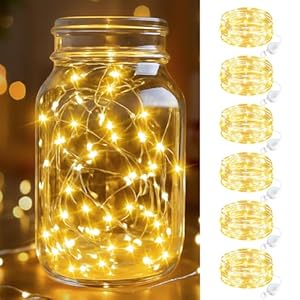 btfarm Pack of 6 LED Fairy Lights with Battery, Small, 2 m 20 LED Mini Fairy Lights, Battery Operated, Waterproof Fairy Lights, Wire with Button Cell for Christmas, Wedding, Party, Indoor Decoration