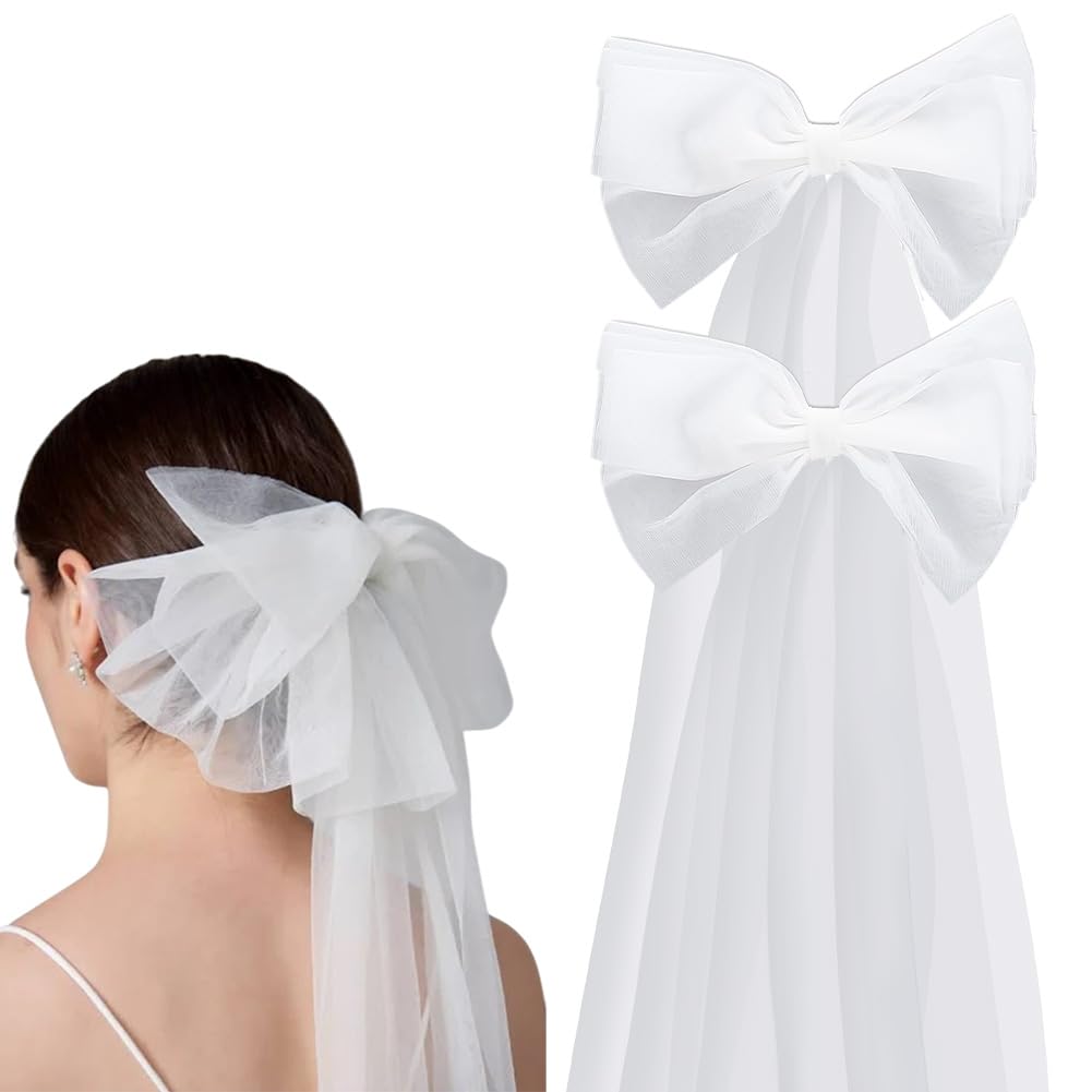 HOBBIESAY 2Pcs Bridal Veil Tulle Bow Detachable Shoulder Bow Tulle Bride Wedding Bow Knot Veil White Tulle Hair Clip for Wedding Hair Decoration