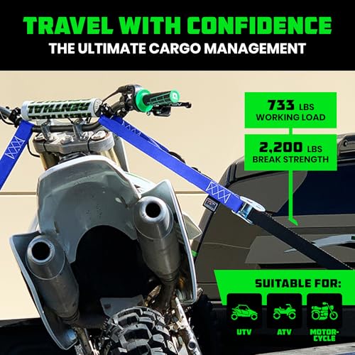 Image of Rhino USA Motorcycle Tie Down Straps (2-Pack) - Cambuckle with Soft Loops | 2,200lb break strength, scratch-free soft loops, steel cambuckle. Easier & faster than a ratchet strap. Blue