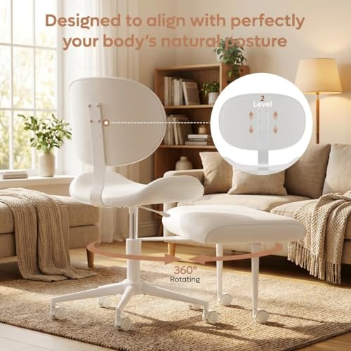 Image of Pinmoco Ergonomic Cross Legged Chair with Wheels - Adjustable Height Meditation & Yoga Chair for ADHD, Wide Criss Cross Design with Lumbar Support, PU Leather, White