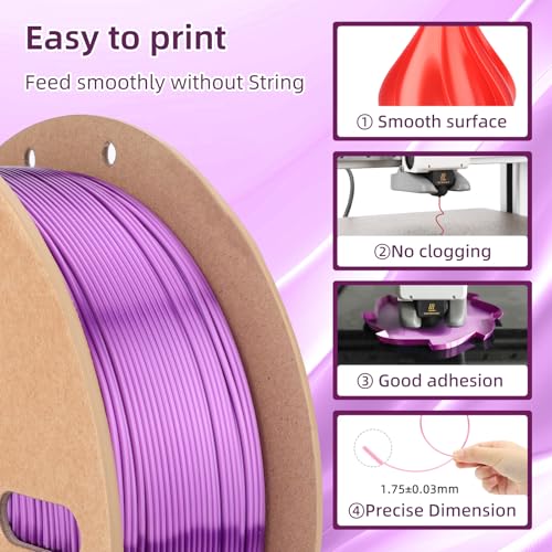 Image of 3DHoJor Silk PLA Filament 1.75mm, PLA Filament 1.75mm Silk Shiny 3D Printer Filament, 1kg Cardboard Spool (2.2lbs), Dimensional Accuracy + /- 0.03 mm, Fit Most FDM Printer(Purple)