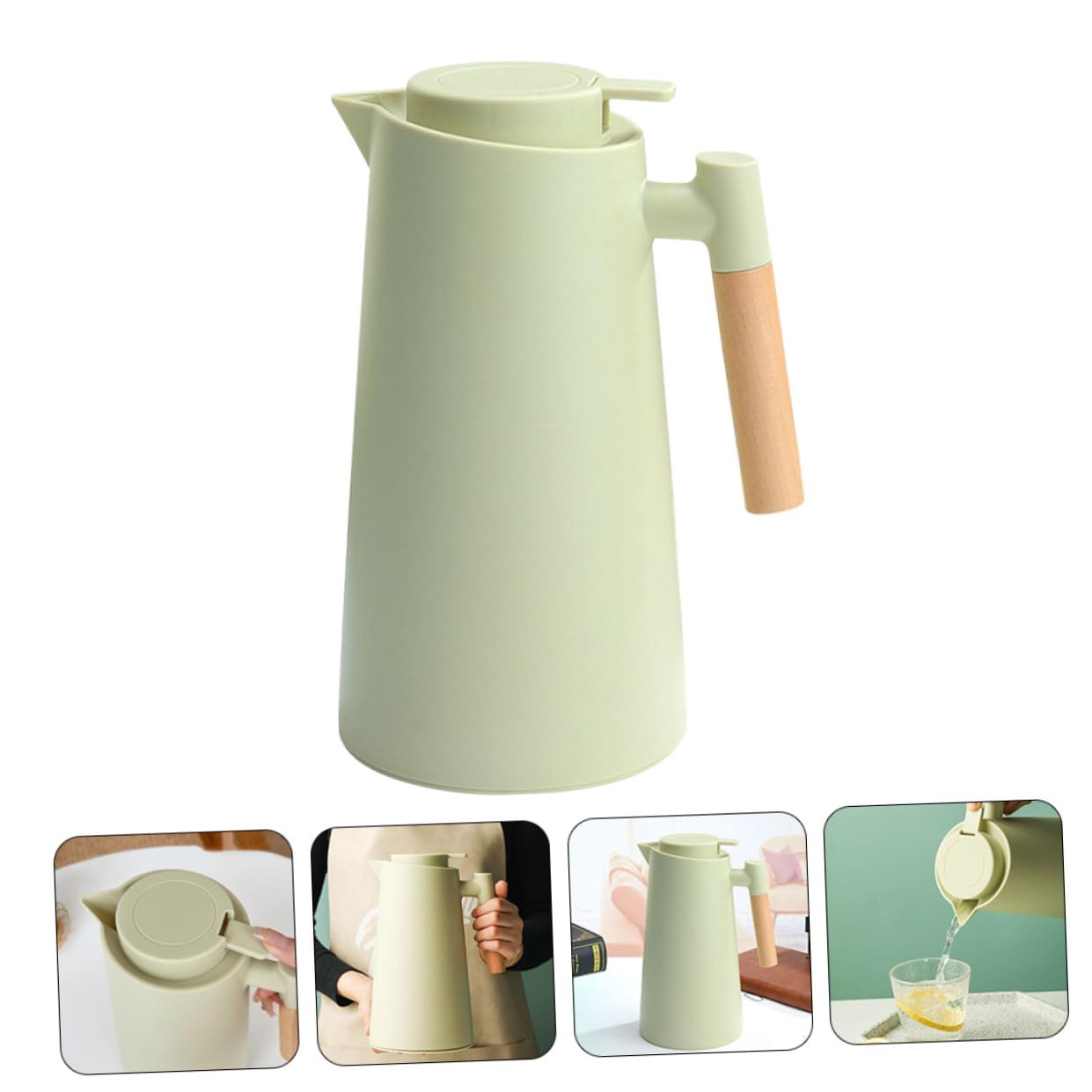 Grosse Bouteille Isotherme en Verre Poignée en Bois Style Nordique 1000 Ml Couvercle Étanche pour Usage Quotidien la Maison