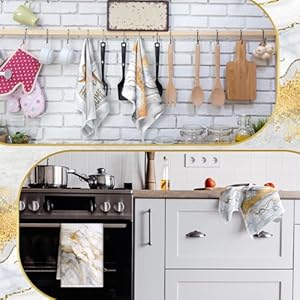 Geyoga 4 Pcs Marble Kitchen Towels Gold Black Marble Tea Towels Absorbent White Blue Dish Towel 24 x 16 Inches Kitchen Gifts Hand Towel Gifts for Farmhouse Bathroom Summer DecorationsWhite