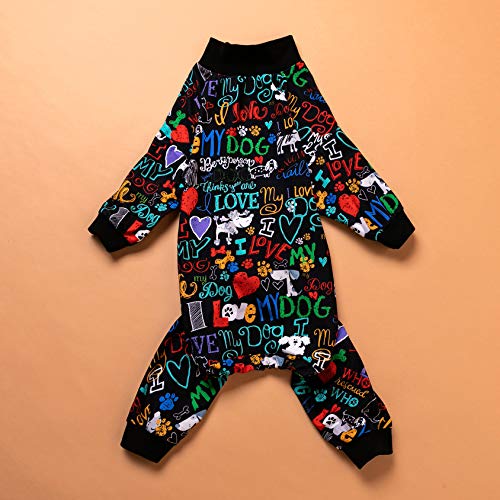 LovinPet Large Pajamas/Post Surgery Shirt/UV Protection/Love My Dog Words Black Prints/Post Surgery Shirt/UV Protection, Pet Anxiety Relief, Wound Care for Large Dog Onesies