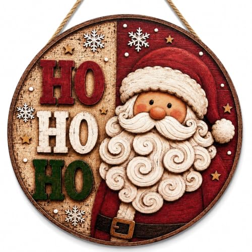 Image of Christmas Decorations - Santa Claus HO HO HO Welcome Sign for Front Door