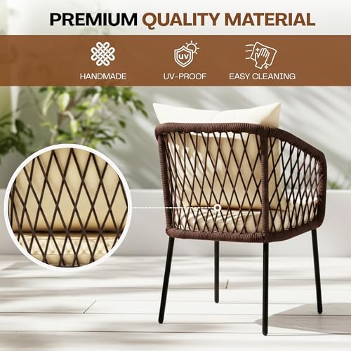 Image of DEVOKO Verde Outdoor Rope 4-Seater Sofa Set with Glass Top Table & Water-Repellent Cushions, Durable Metal Frame, Handwoven Furniture Perfect for Garden, Patio, Pool Deck & Balcony(Brown & Cream)
