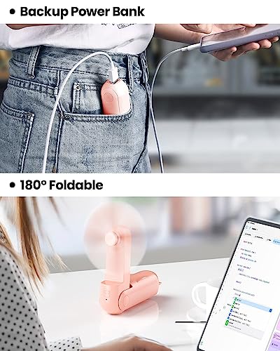 Image of One94Store Mini Handheld Fan, Folding Type-C USB Rechargeable Fan, 2000mAh Battery, 3 Speed Cooling, Pink - Mini Fan, Hand Fan, Small Fan, USB Fan