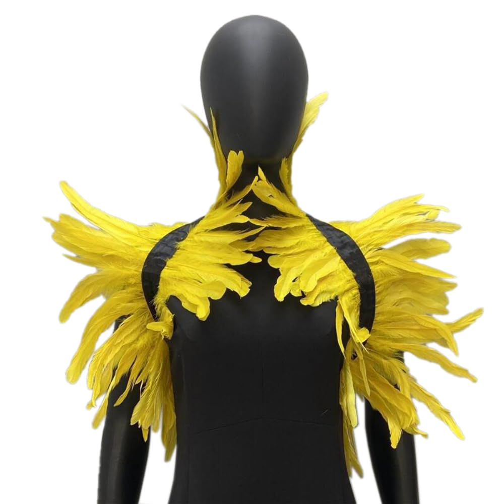 Anevous Halloween Feather Shawl Collar, Shoulder Cape Collar Feather Shrug Feather Collar Gothic Collar Costume for Carnival, Halloween Performance Cosplay Party, Yellow