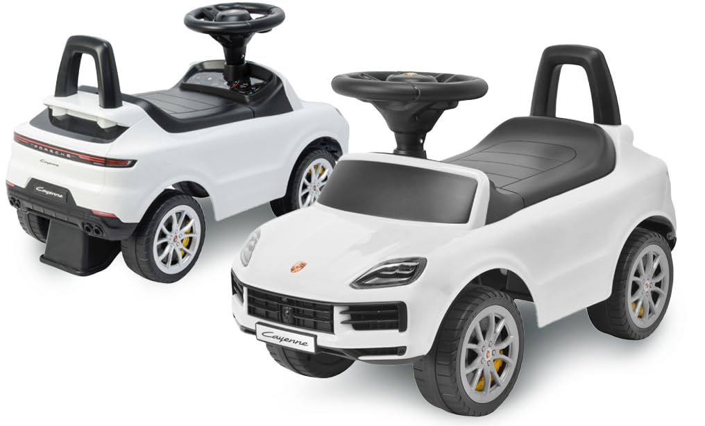 TURBO CHALLENGE - Chodzik Porsche Cayenne - Pojazd dla dzieci - 119301 - Wolne koła - Biały - Max 25 kg - Plastik - Baterie nie dołączone - Zabawka - Prezent - Urodziny - Dźwięk - Od 12 miesięcy