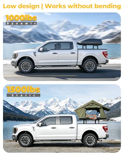 Image of Adjustable Height Aluminum Truck Rack 9.29 inch-10.39 inch, Low-Profile Garage-Friendly Design, 1500 /1000 lbs Load, Fits F-150, Ram 1500, Silverado, GMC Sierra, NOT Compatible with Retractable Tonneau Cover