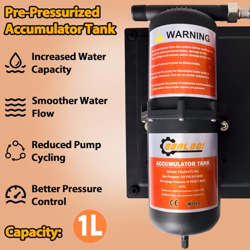 Image of 12V DC RV Fresh Water Pump, 7.0GPM 75PSI, Five Chamber Self-Priming Diaphragm Pump, with 1L Pressure Tank