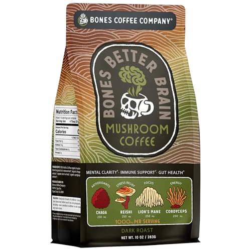 Bones Coffee Company Better Brain Mushroom Coffee Dark Roast Low