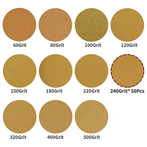SPEEDWOX 50 Pcs 5 Inches 8 Hole Sanding Discs 240 Grit Dustless Hook and Loop Sandpaper for Random Orbital Sander Yellow Finishing Discs for Automotive Woodworking - Image 2