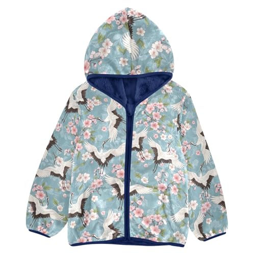 CHIFIGNO White Cranes Cherry Blossoms Toddler Zip up Hoodie Boy Sweatshirt Jacket for Fall Winter Fleece Zip up Jacket 3T