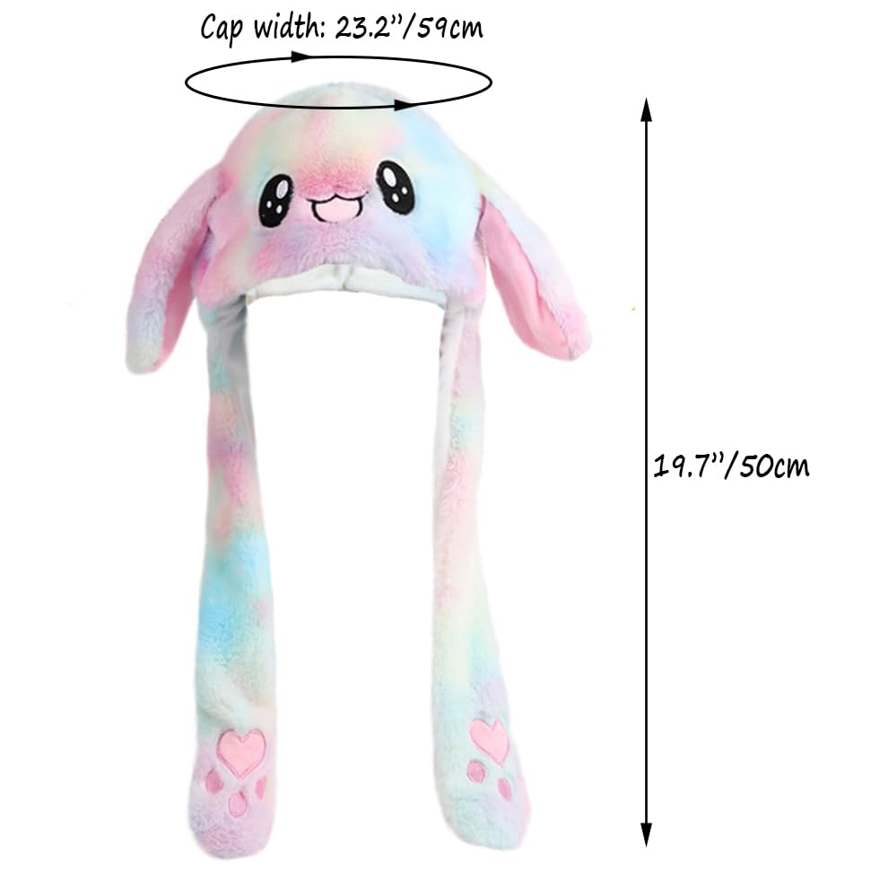 Naichuo Ear Moving Jumping Rabbit Hat Bunny Plush Cap, Halloween Easter Party Cosplay Holiday Hat for Women Girls(Rainbow) - Image 3