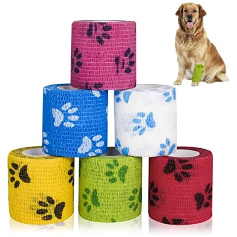 Heyu-Lotus 6 Rolls Pet Vet Wrap, Self Adhesive Cohesive Pet Bandage Non-Woven Elastic Breathable Bandage Tape for Dogs Cats and Horse, Wrist, Ankle,5cm x 4.5m Cover