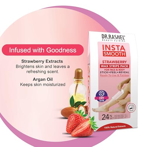 Image of DR.Rashel Insta Smooth Strawberry Wax Strips Pack for face and body(24 Wax Strips)