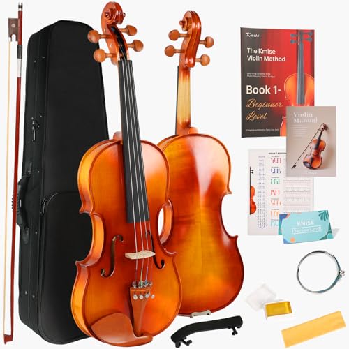 Image of Kmise Teacher Approved 3 /4 Size Violin Starter Kit for Adults Beginners Students, Tough Jujube Wood Acoustic Violins, Fiddle Bundle with Case, Bow, Rosin, Strings, Shoulder Rest & Guide