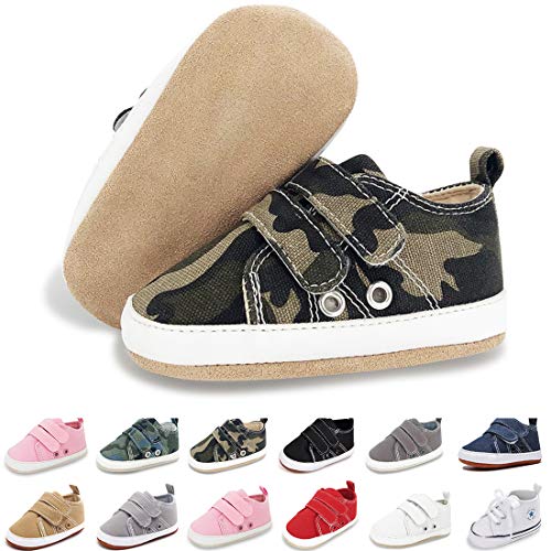 E-FAK Baby Boys Girls Canvas Shoes Infant Sneaker Soft Anti-Slip Newborn Toddler First Walker Crib Shoes(B/Army Green, 12-18Months)