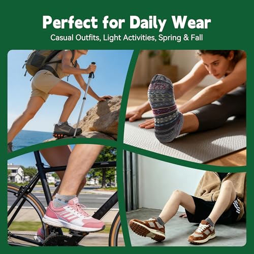 Image of Womens Ankle Socks Breathable Cotton Blend - Soft Stretchy No-Slip Fit, Seamless Toe, Ethnic Jacquard Design, Cozy Daily & Travel Socks, Fits US 6-11