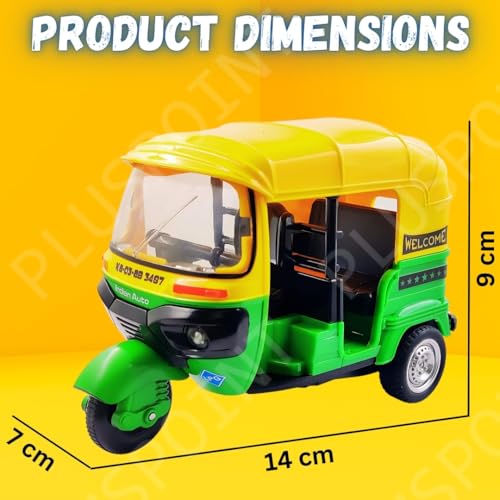 Image of PLUSPOINT Auto Rickshaw Toy,with Pull Back Action City Traffic Vehicles Public Transport Toy with Light and Sound for Aged 3 4 5 6 Boys and Girls, Kids Party Favors Gifts (Black+Green)