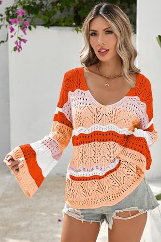 Image of Cakulo Womens Summer Crochet Tops Boho Off Shoulder Sweaters Lightweight V Neck Loose Vacation Resort Wear 2026