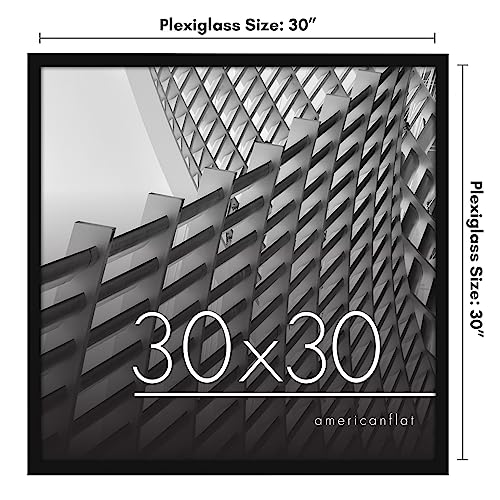 Americanflat 30x30 Picture Frame with Polished Plexiglass - Streamline Collection - Thin Border Square Frame for Wall Display - Hanging Hardware Included - Black