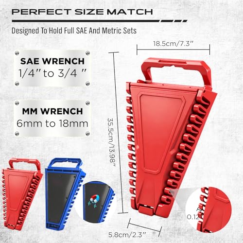 Image of 8-Piece Magnetic Socket and Wrench Organizer Set, Metric & SAE, 1 /4 inch, 3 /8 inch, 1 /2 inchDrive Detachable Socket Storage Tray, 24-Slot Wrench Holder with Non-Slip Handle & Lock Cover for Toolbox Drawer Storage