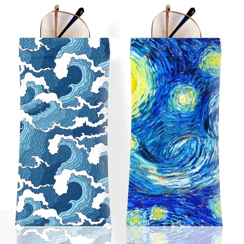 Image of Anikathy 2Pcs Sunglass Eyeglass Glasses Case Soft PU Leather with Cleaning Cloth Cute Glasses Pouch Bag for Men Women Girs