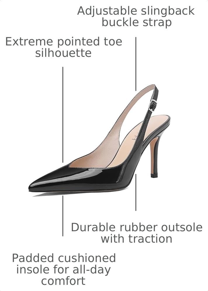 Image of Slingback Heels for Women Pointed Toe Stiletto Pumps High Heel Dress 3.46in