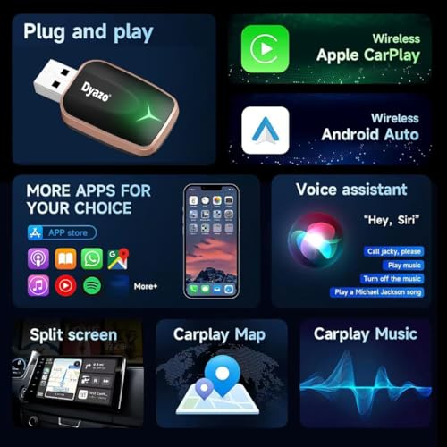 Image of Dyazo 2-in-1 Wireless Car Adapter for Apple CarPlay & Android Auto | Plug & Play Bluetooth Connection | Converts Wired System to Wireless | Fast Stable Performance | Compatible with iOS & Android