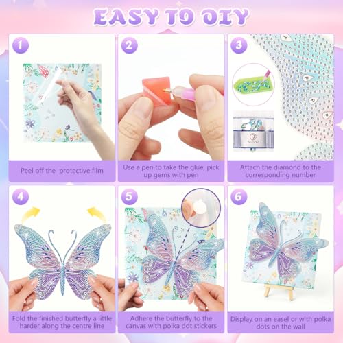 Image of HASTHIP DIY 3D Shimmering Butterfly Diamond Painting Art Kit 30x40cm Framed Floral Butterfly Diamond Paint Craft Kit for Home Desk Decor and Gift