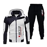 NI-s_mo - Herren Doppelreißverschluss Baumwolle Strickjacke Hoodies und Sporthose Sportbekleidung Mit Kapuze Jacken (White1,M)