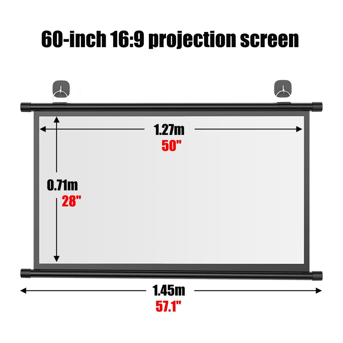 Telo Proiettore per Interni ed Esterni 60/72 Pollici, Schermo Proiettore Lavabile 4:3/16:9 Schermo Proiezione Portatile Pieghevole Anti-Pieghe per Home cinema Gioco da Ufficio (Size : 60" (16:9))